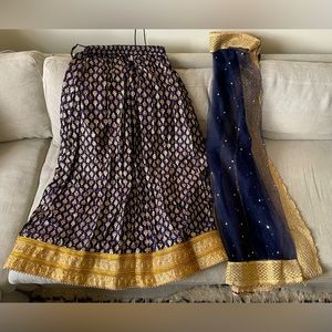 Blue + Gold Lehenga & Dupatta
